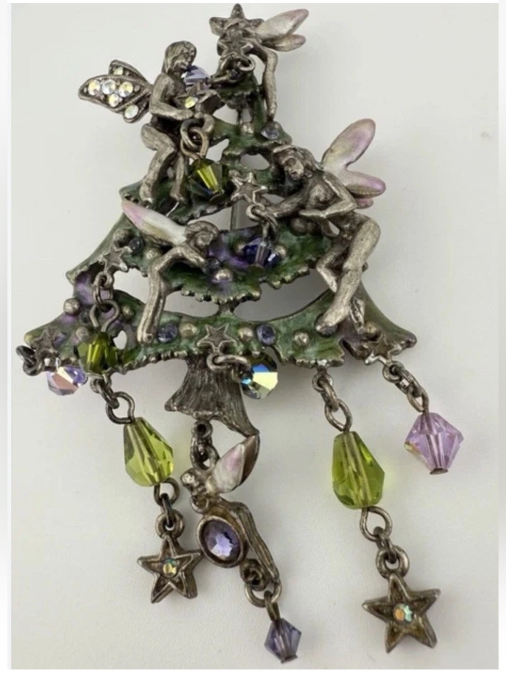 KIRKS FOLLY TREE FAIRIES CHRISTMAS PIN RUSTIC SILVER vintage